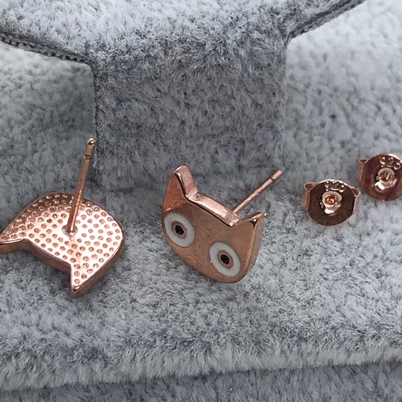 Rose Gold Plated Cat Stud Earrings - Picture 4 of 6
